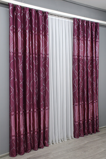 Комплект готовых штор VR-Textil Софт Лиана № 459ш Малиновый 100х270 см 2 шт (31-810) Киев - изображение 4
