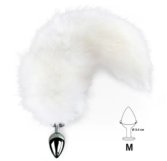 Металева анальна пробка з хвостом із натурального хутра Art of Sex size M White fox Львів