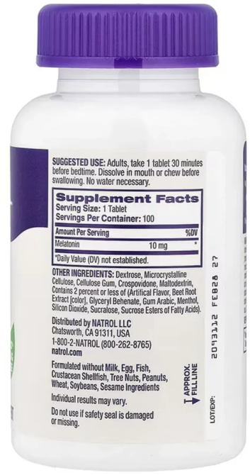 Мелатонін швидкорозчинний 10 мг Natrol Melatonin 100 таб зі смаком полуниці Київ - фото 2