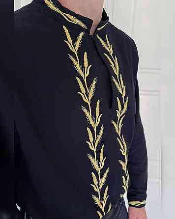 Мужская вышиванка с традиционной украинской вышивкой без пуговиц коттон 80%, 20% полиэстер 52, Черный Одесса