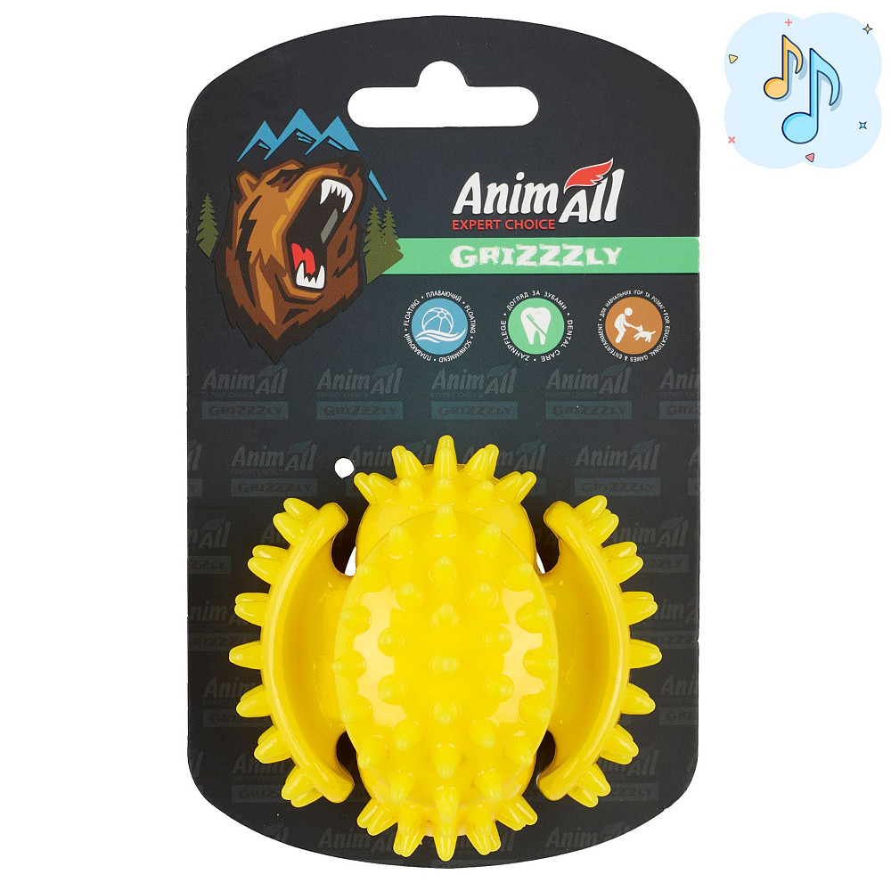 AnimAll GrizZzly АнимАлл Гризли Игрушка для собак мультифункциональный мяч, 7.5 см, жёлтая Киев - изображение 1