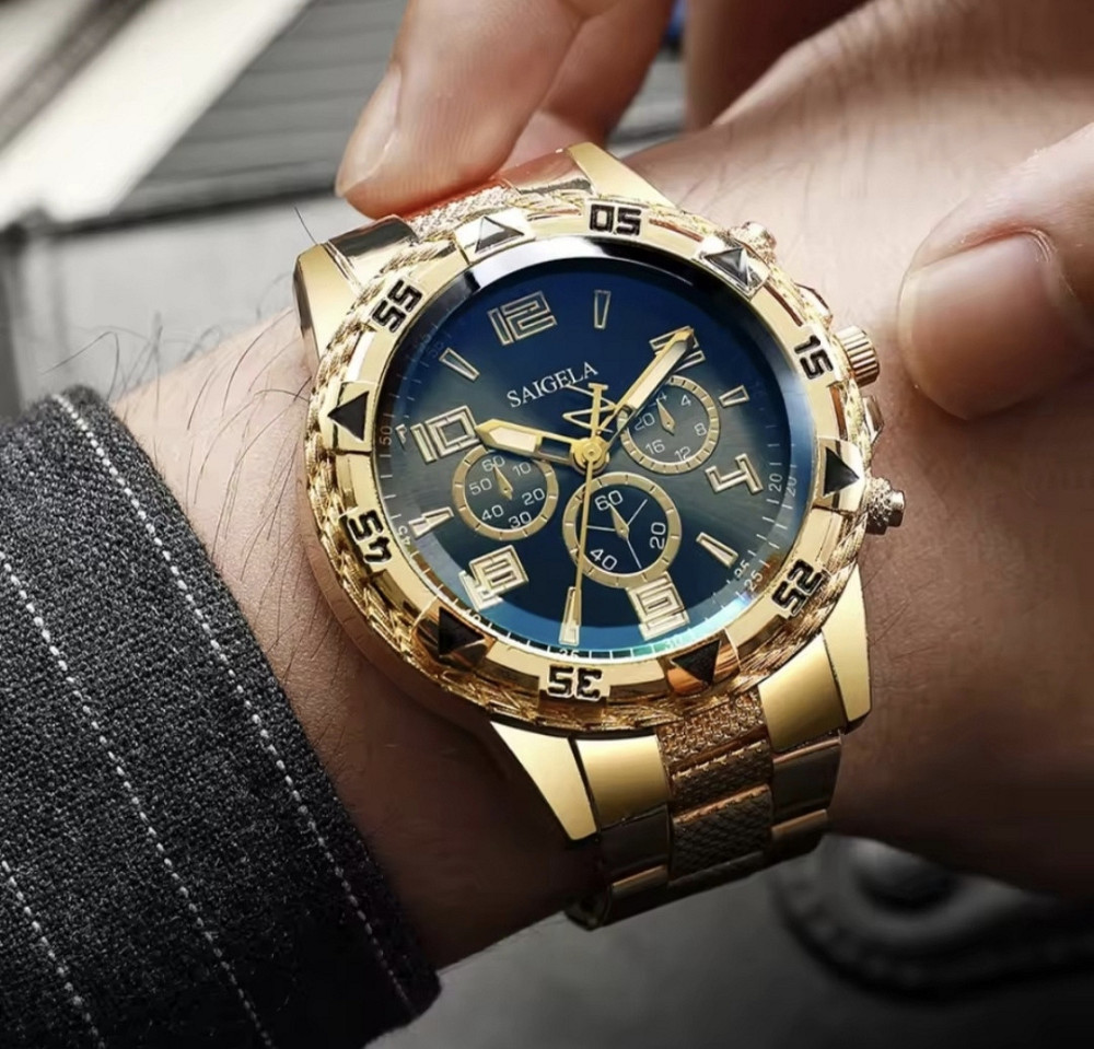 Годинник чоловічий золотистий з темним циферблатом у подарунковій коробці Сміла - фото 2