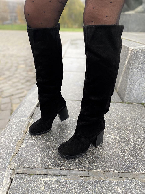 Valiente Чоботи жіночі VALIENTE чорні натуральна замша высота 45 см обхват голени 36-39 см кабл Коломия - фото 6