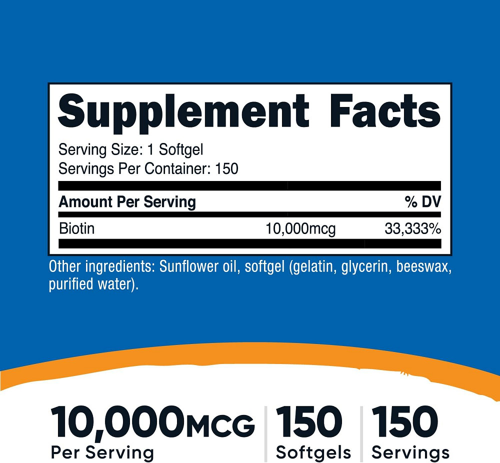 Biotin, Vitamin B7, 10,000 mcg, 150 Softgels Луцьк - фото 3