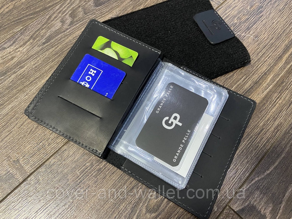 Черная кожаная обложка на права и паспорт ручной роботы Grande Pelle Киев - изображение 9