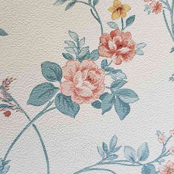 Шпалери вінілові на флізелін 0.53х10.05м Rasch Textil Petite Fleur 5.квіти троянди бордо кремові блакитні на білому Київ