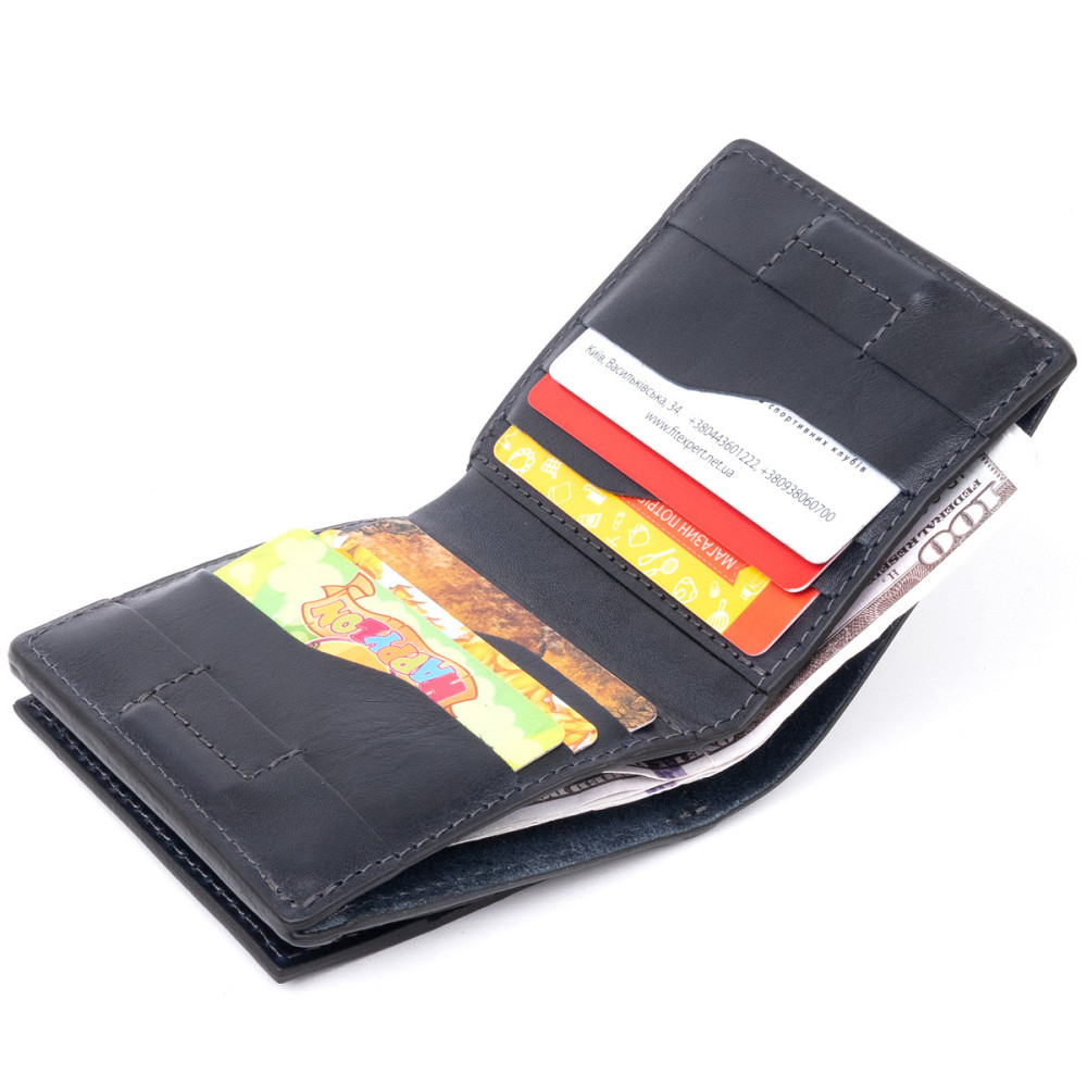 Вертикальне глянсове портмоне з накладною монетницьою GRANDE PELLE 11332 Синє Київ - фото 4