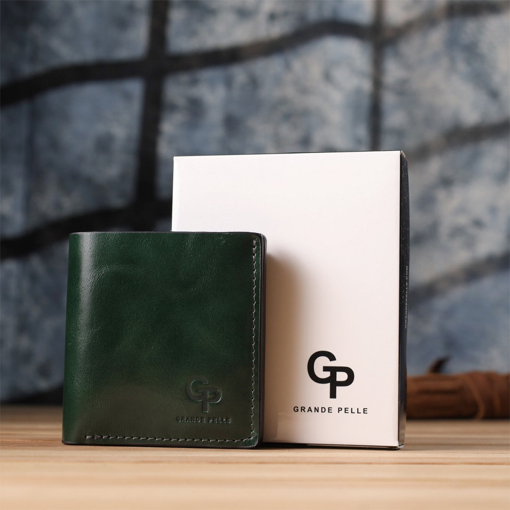 Компактный кошелек в два сложения из натуральной гладкой кожи GRANDE PELLE 22946 Зеленый Киев - изображение 1