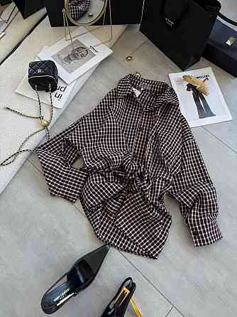 Женская оверсайз рубашка в мелкую клетку костюмный тиар Сливовый Одесса