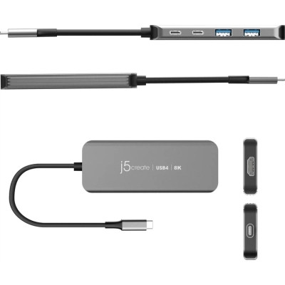 Концентратор J5create USB-C 5-in-1 2xUSB 3.2 10Gbps + 2xUSB-C 10Gbps PD 100W + HDMI 8K gray (JCH453-N) Винница - изображение 7