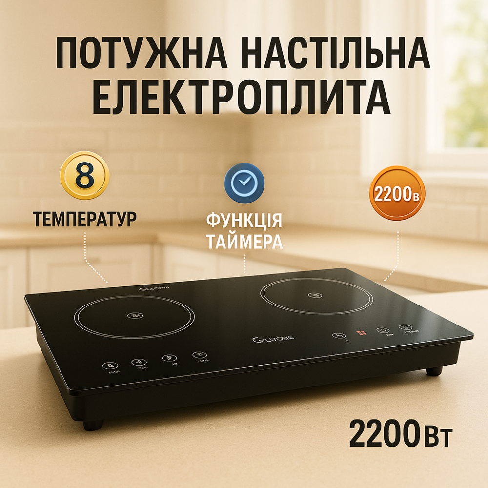 Переносна індукційна електрична плитка Suntera ICD-2202 2200Вт, Індукційні плити окремо стоячі BF-49 Львів - фото 9