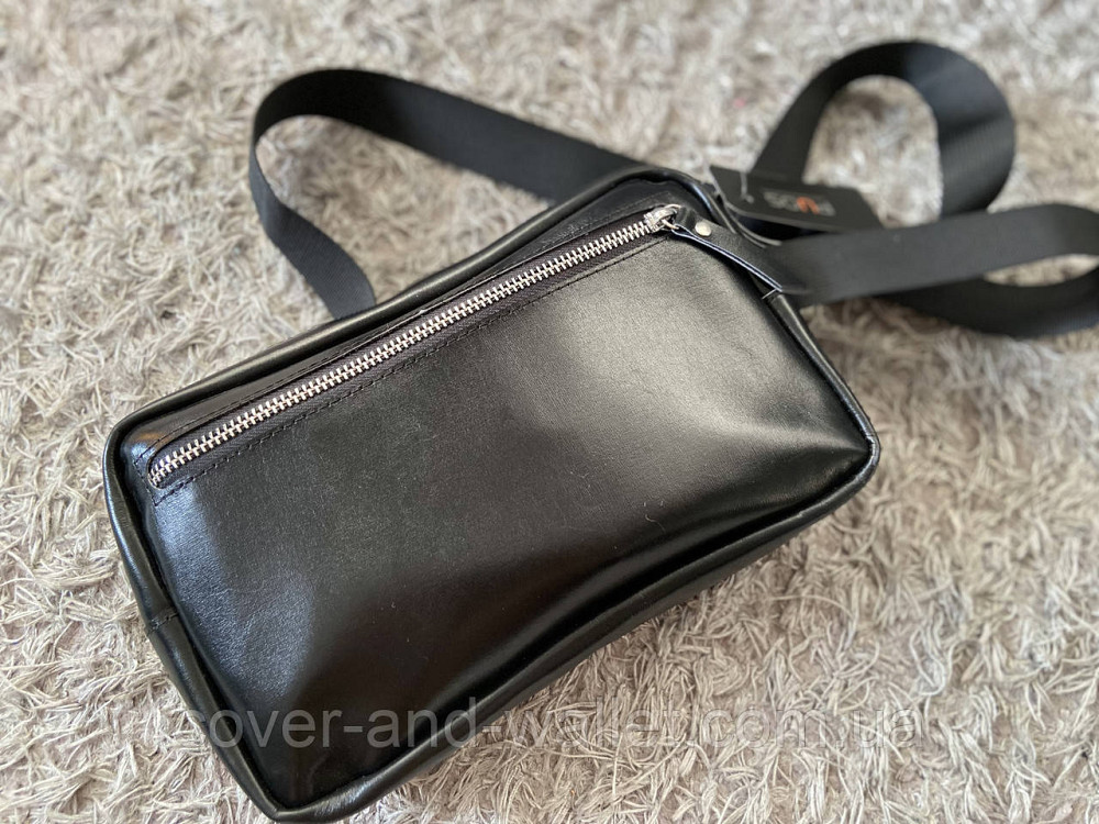 Мужская сумка бананка слинг из натуральной гладкой кожи черного цвета PS Leather Киев - изображение 7