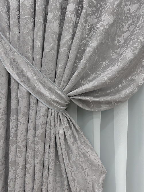 Комплект готових штор VR-Textil Льон мармур Royal Touch № 2007ш Світло-сірий 270х270 см 2 шт (33-1306) Київ - фото 5