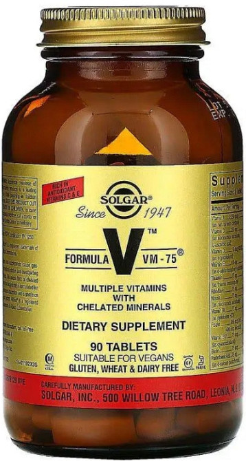 Мультивітаміни та хелатні мінерали Solgar Formula V, VM-75 90 таб Київ - фото 1