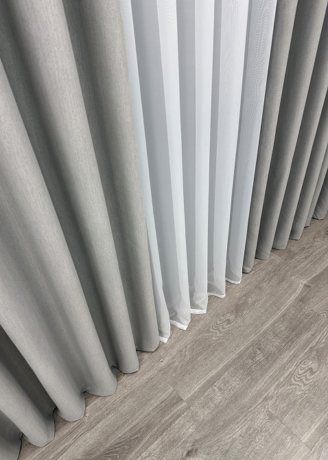 Двостороння шторна тканина блекаут з лляною фактурою, колекція “Scandi” колір сірий 1900ш Київ - фото 6