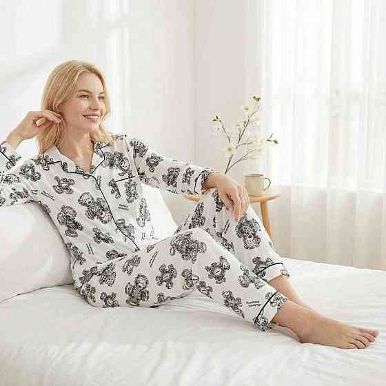 Жіноча мила піжама Подвійна з ведмедиками трикотаж бамбук Білий, 46 Одеса