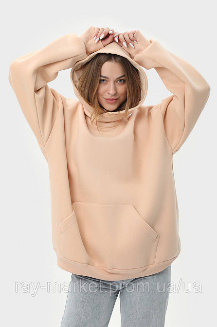 Худи оверсайз женское утепленное RAY OVERSIZE бежевое (U0404W-Cream) L/XL Киев - изображение 1