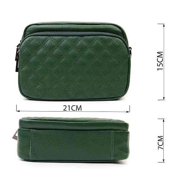 Небольшая женская сумка прошитая ромбами на лицевой стороне из натуральной кожи Vintage 22635 Зеленая Киев