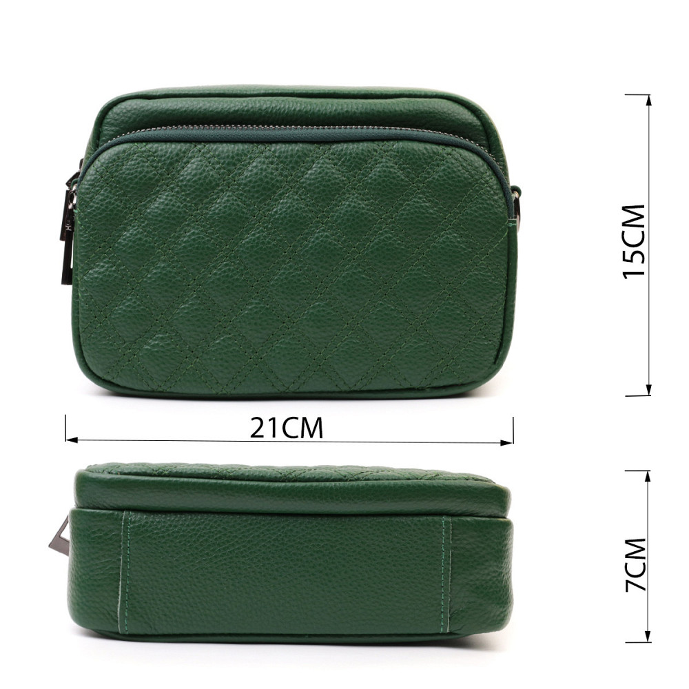 Небольшая женская сумка прошитая ромбами на лицевой стороне из натуральной кожи Vintage 22635 Зеленая Киев - изображение 3