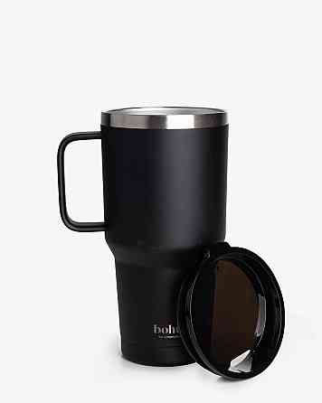 Термостакан (ізольована чашка) Bohtal з ручкою з нержавіючої сталі Tumbler Black 900 ml Каменское