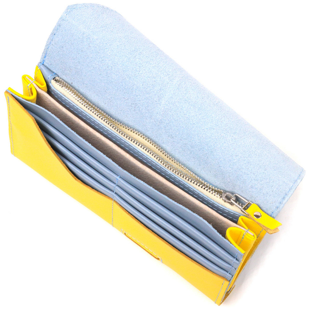 Вместительный женский кожаный кошелек комби двух цветов Сердце GRANDE PELLE 16740 Желто-голубой Киев - изображение 4