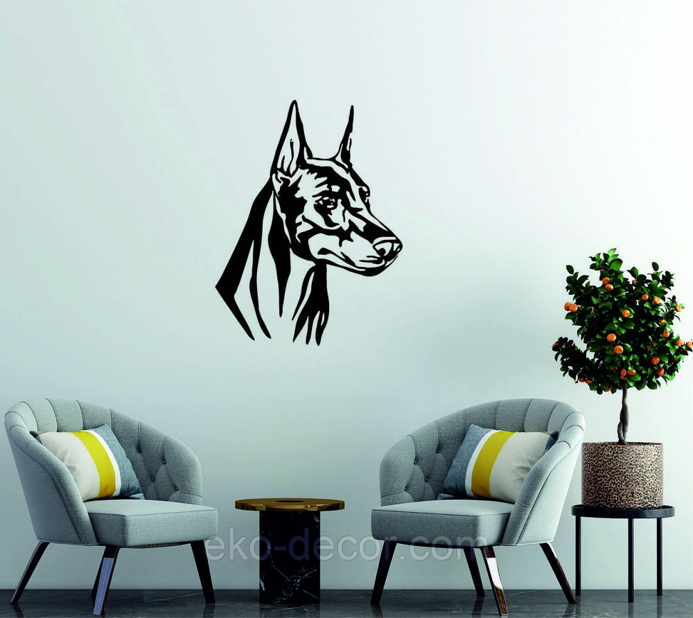 Декоративне настінне Панно «Доберман», Декор на стіну 70*53 см, Чорний Київ - фото 1