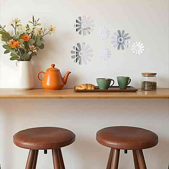 Зеркальный декор акриловый самоклеющийся Цветы серебро, 6шт (D) SW-00002519 Днепр