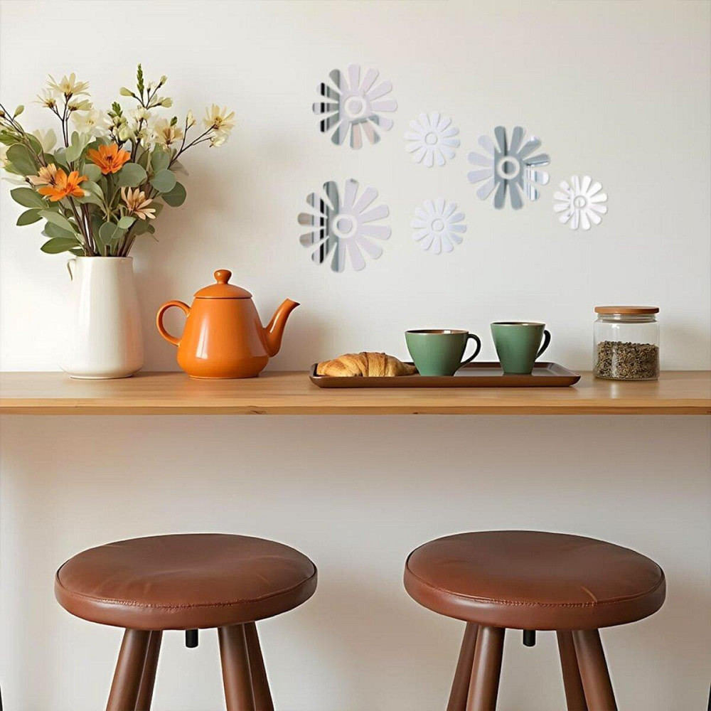 Зеркальный декор акриловый самоклеющийся Цветы серебро, 6шт (D) SW-00002519 Днепр - изображение 6