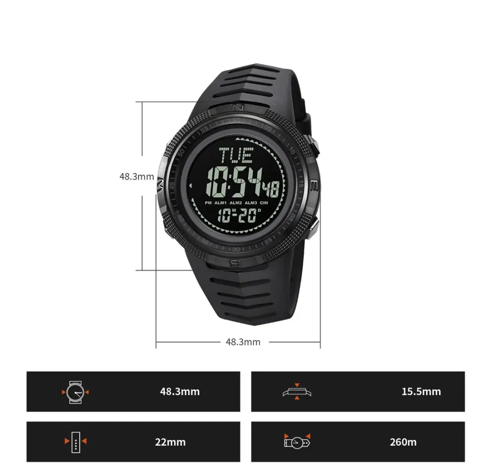 Годинник чоловічий спортивний з компасом Skmei 2147 Compass (Чорний з чорним циферблатом) Вінниця - фото 10