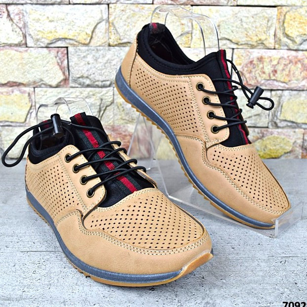 Чоловічі мокасини Літні Бежеві Кросівки Сіточка Коричневі Світлі (розміри: 40,41,42,43,44,45) - 218-3 Дніпро - фото 7