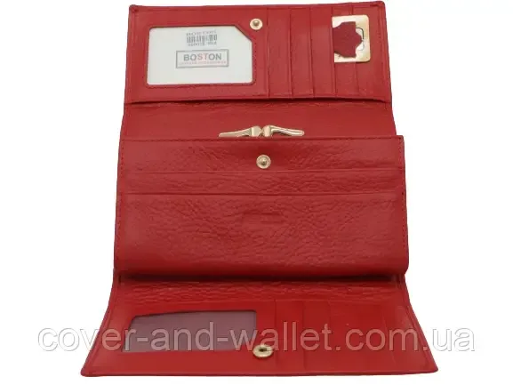 Большой женский кожаный кошелёк красного цвета c визитницей для карточек Boston Киев - изображение 8