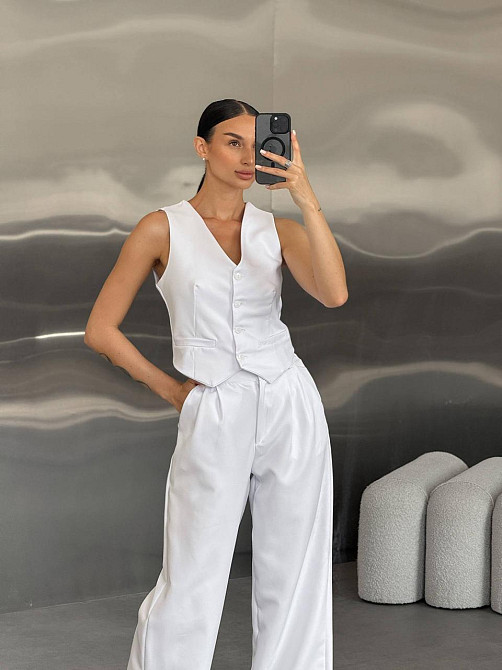 Женский классический брючный костюм двойка: жилет и брюки костюмка Белый, 42/44 Одесса - изображение 6