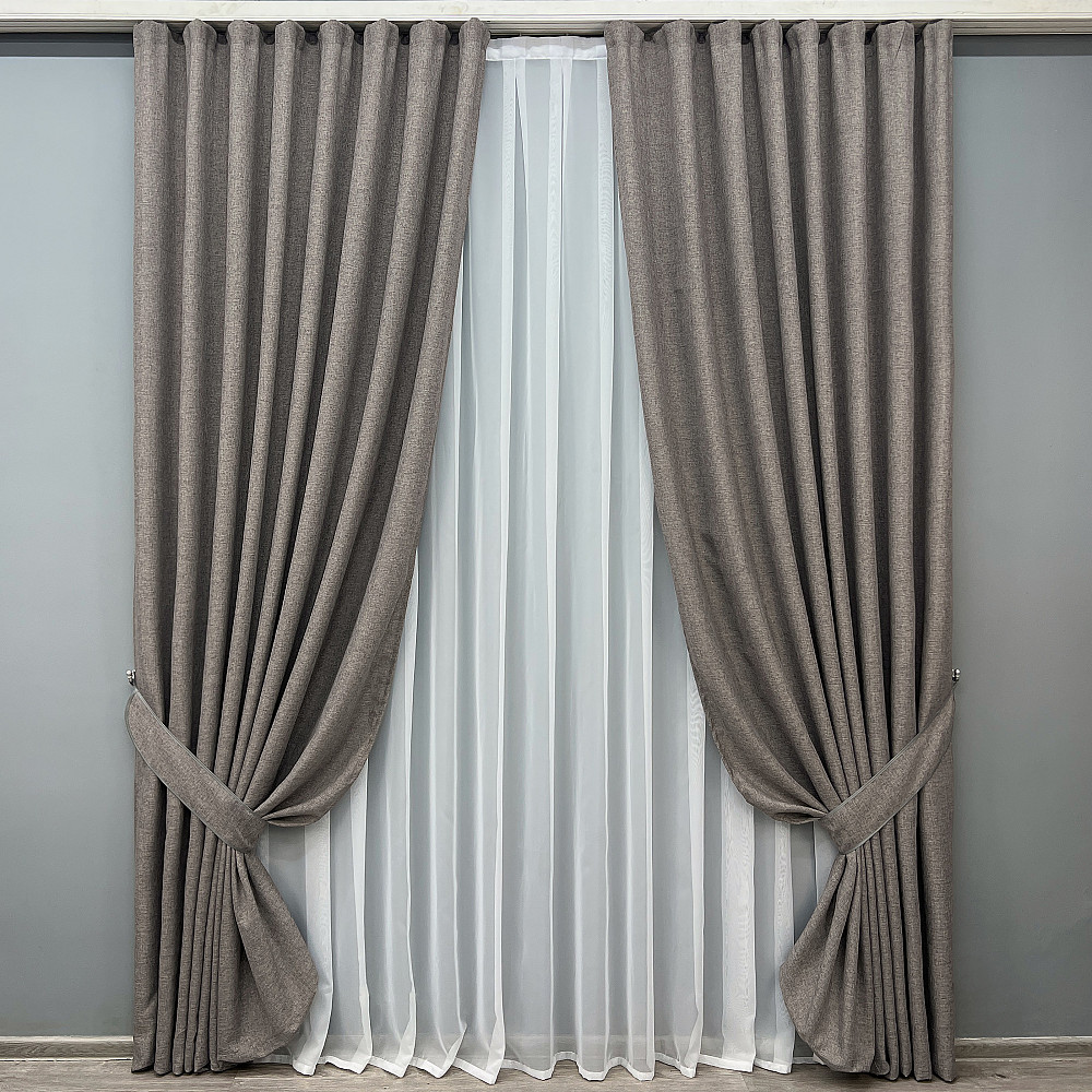 Комплект готовых штор VR-Textil Лен Мешковина № 1769ш Серый 200х270см 2 шт (32-446) Киев - изображение 2