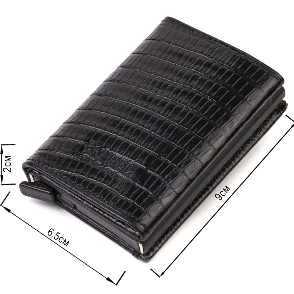 Фактурний картхолдер унісекс у три складання з автоматичним механізмом з натуральної шкіри з тисненням CANPELLINI 21931 Чорний Київ - фото 3