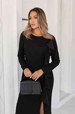 Приталене плаття міді з воланом "Aiza" | Батал Чорний, 54-56 Київ