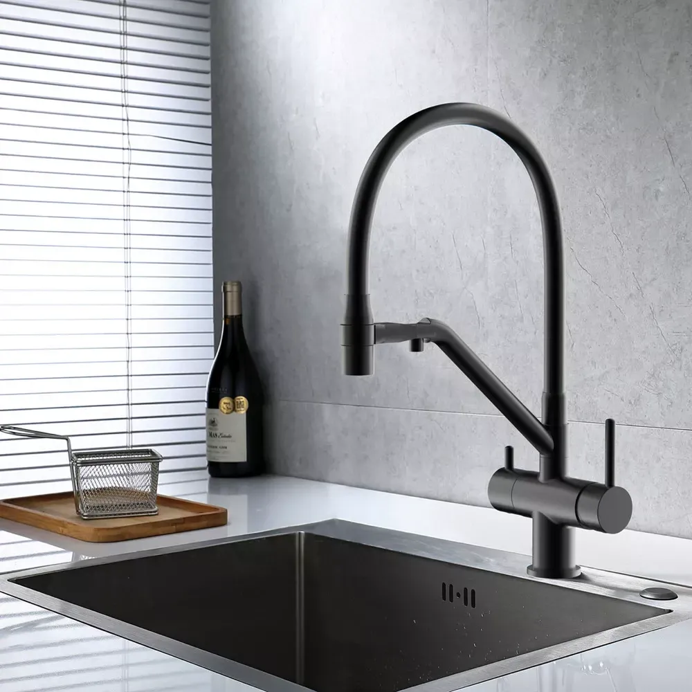 Змішувач для кухні з підключенням до фільтру GAPPO G4398-89 та гнучким виливом, графіт Київ - фото 2