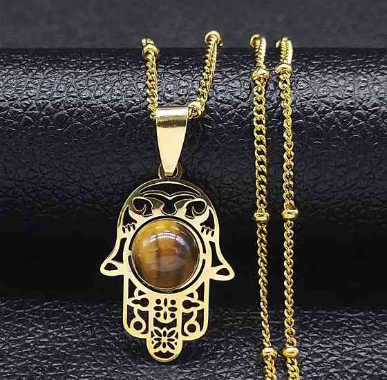 Подвеска Хамса тигровый глаз, кулон рука Фатимы на цепочке, нержавеющая сталь Киев