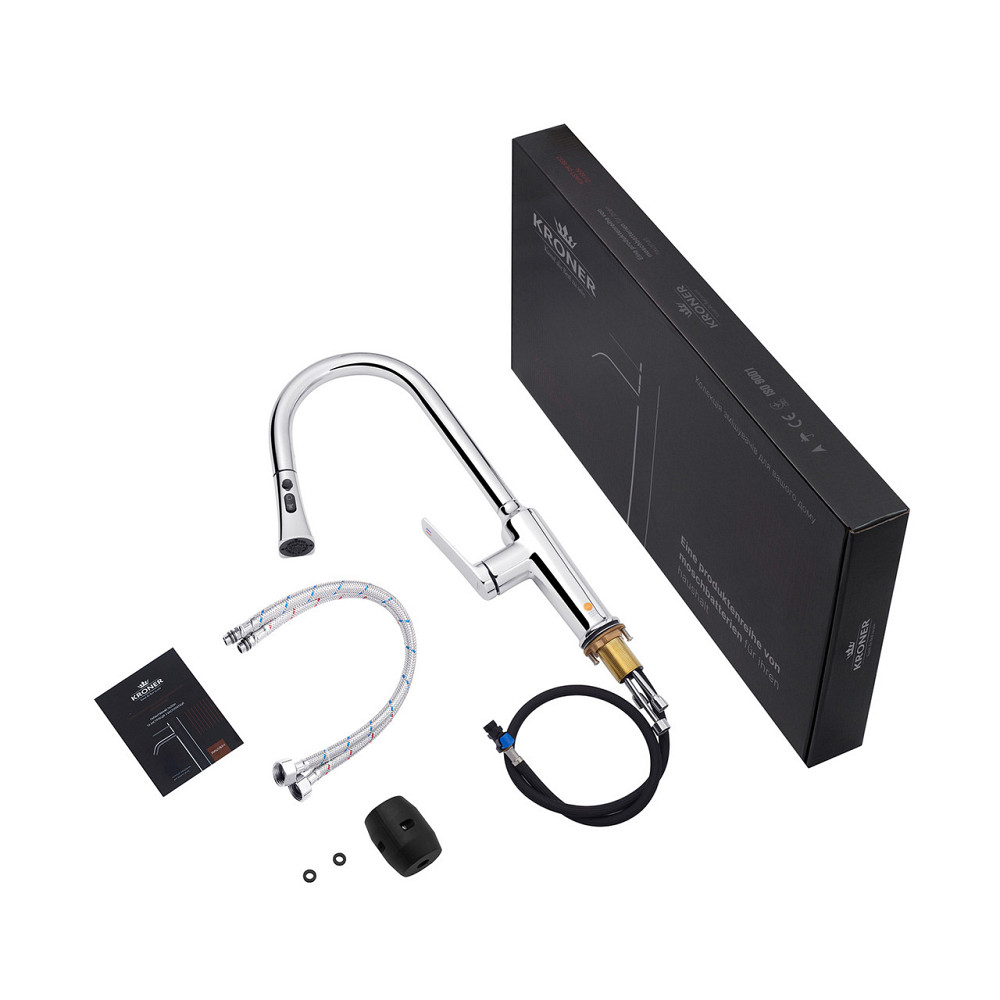 Смеситель для кухни с выдвижным изливом Kroner KRP Makon - C030-T хром Киев - изображение 7