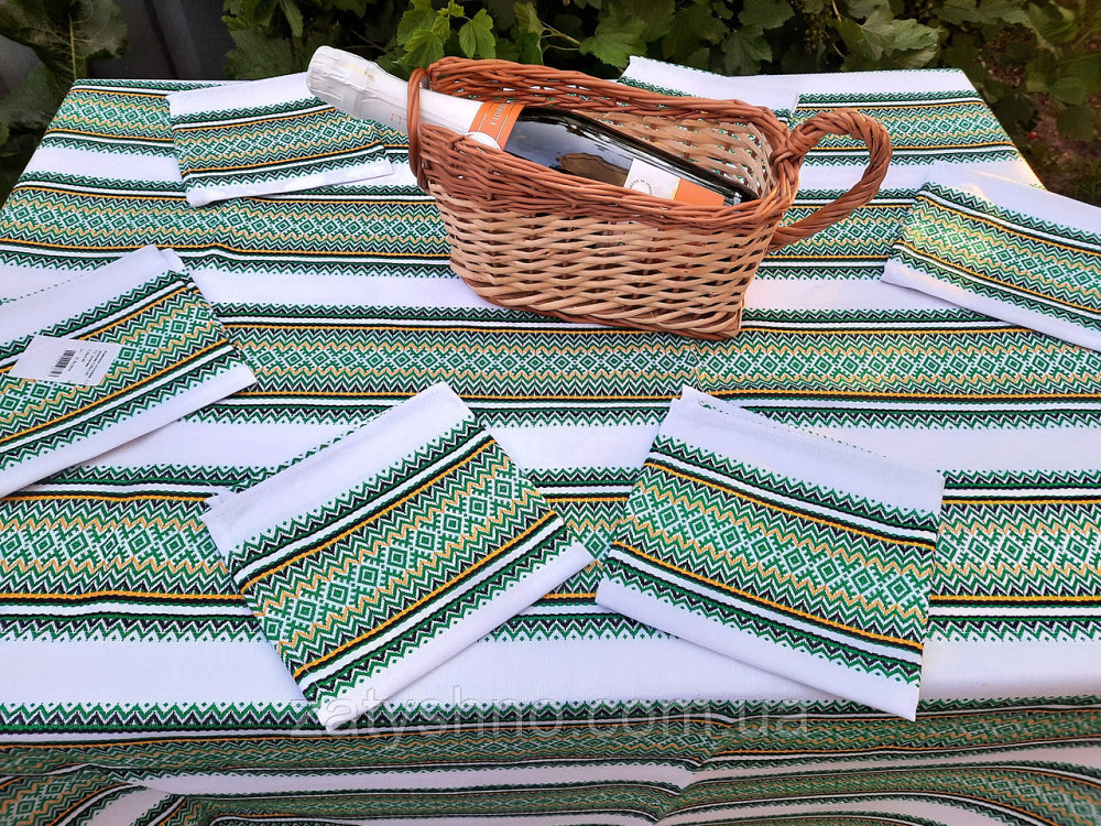 Вишита скатертина на столик у зеленому кольорі Київ - фото 1