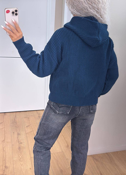 Кардиган вязаный с капюшоном на молнии толстовка Темный-джинс Киев - изображение 3