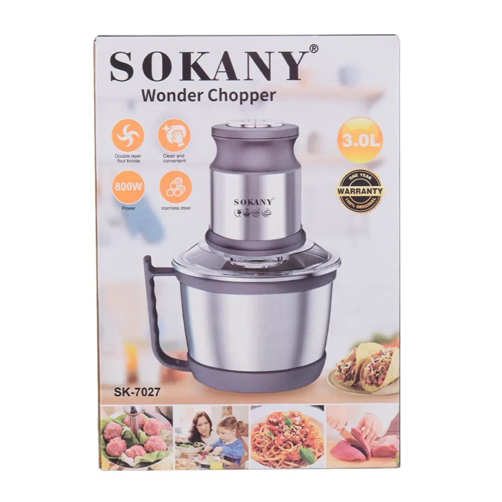 Sokany Чопер подрібнювач з чашею 3 літри 4 леза нержавіюча сталь овочерізка Sokany SK-7027 Коломия - фото 7