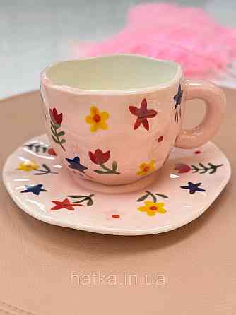 Чашка з блюдцем кераміка Olens "Квіткова рожева" 300 мл 8030-428 Київ