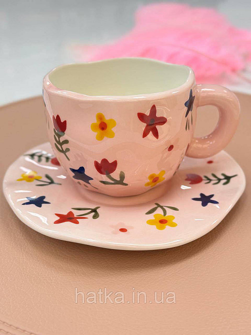 Чашка з блюдцем кераміка Olens "Квіткова рожева" 300 мл 8030-428 Київ - фото 1