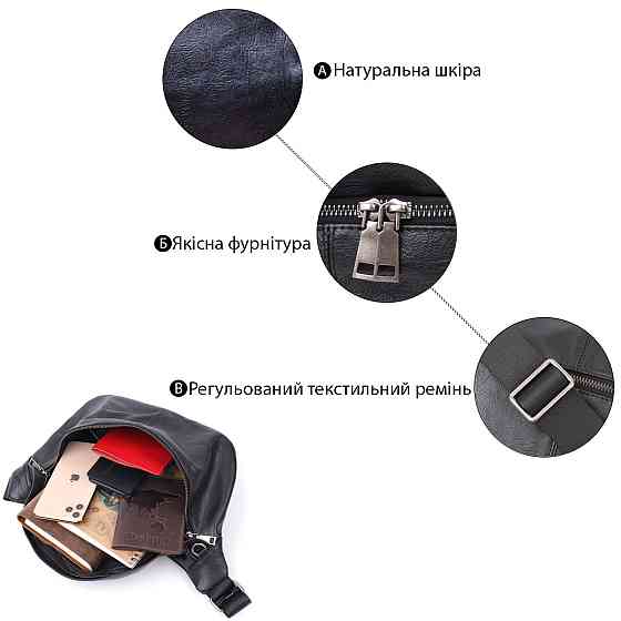Сумка через плече Vintage 20831 шкіряна Чорний Київ