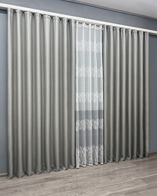 Комплект штор VR-Textil блекаут Scandi 200х270 2шт і Тюль 500х270 1900ш-1675т Сірий з білим 71-172/6 Київ - фото 3