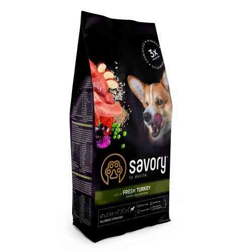 Корм сухой Savory All Breed Sterilised Rich in Fresh Turkey для стерилизованных собак всех пород со свежей индейкой 1 кг Киев