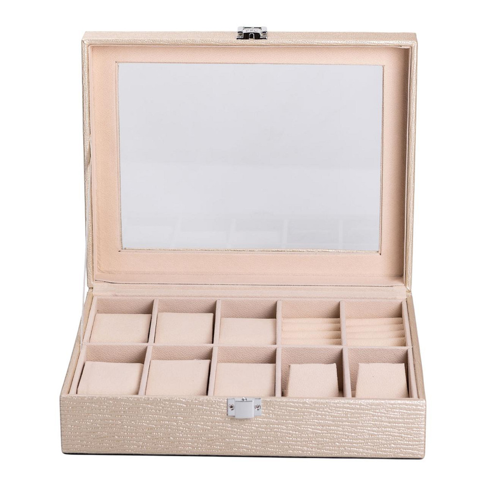 Скринька для прикрас з еко шкіри 25.5×20×7.5 см органайзер для ювелірних виробів HP-5-6GOLD Коломия - фото 3