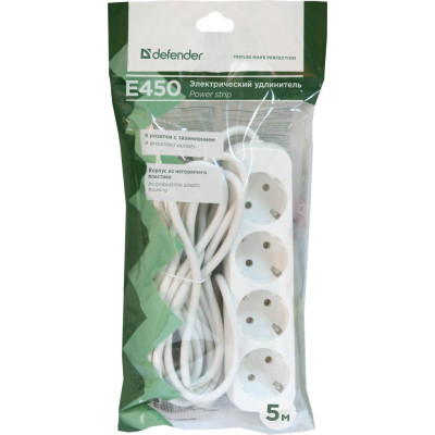 Сетевой удлинитель Defender E450 5.0 m 4 роз white (99227) Винница - изображение 4