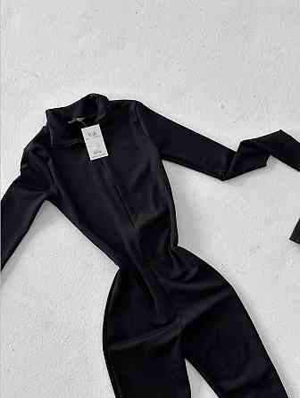 Женский базовый облегающий комбинезон с утеплением турецкий плотный эластичный рубчик на флисе Одесса