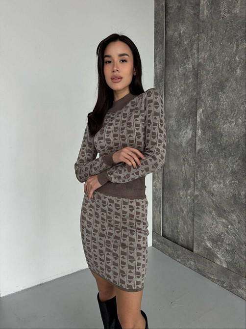 Жіночий базовий теплий костюм-двійка: кофта та спідниця кашемір Сірий Одеса - фото 4